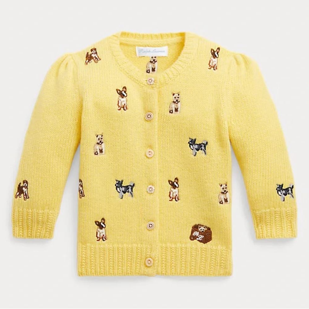 Ralph Lauren Baby Girl Dog Embroidered Wool-Blend Cardigan - Size 9M
